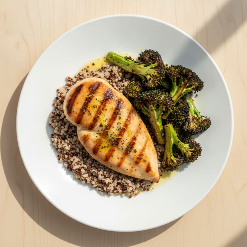 Grilled Chicken Breast with Quinoa and Roasted Broccoli