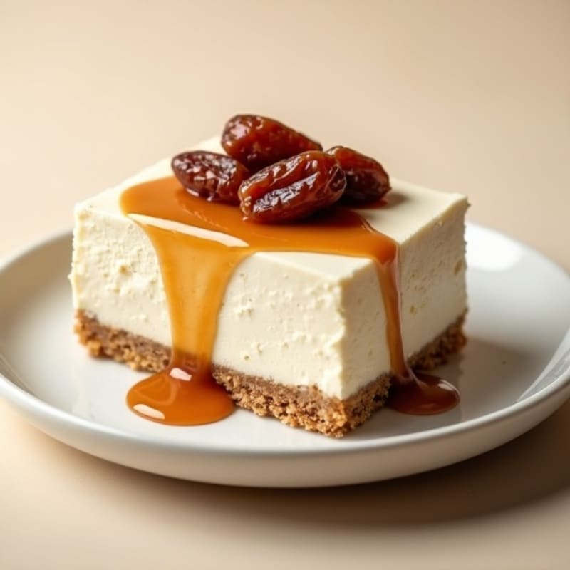 Protein-Rich Greek Yogurt Cheesecake with Date Caramel Drizzle