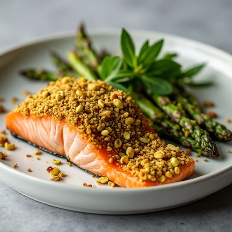 Crispy Pistachio-Crusted Salmon with Roasted Asparagus