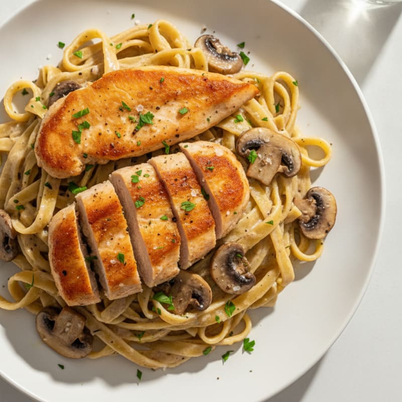 Truffle Chicken Tagliatelle with Roasted Mushrooms