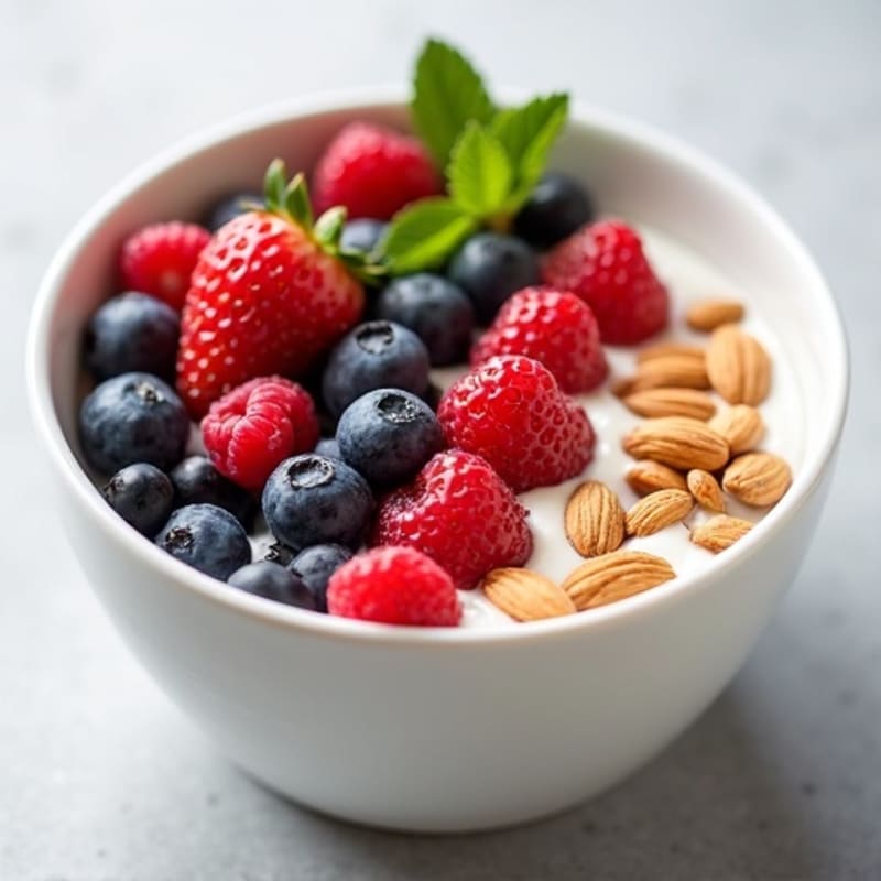 Creamy Greek Yogurt Protein Bowl with Mixed Berries and Almonds