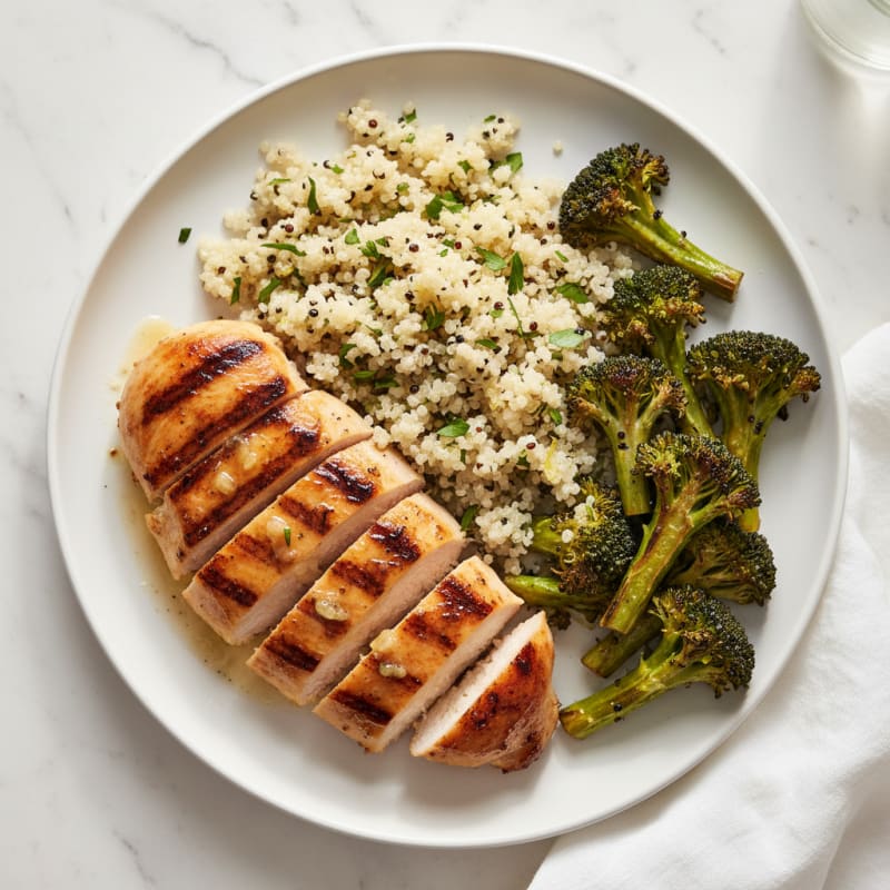 Grilled Chicken Breast with Quinoa and Roasted Broccoli