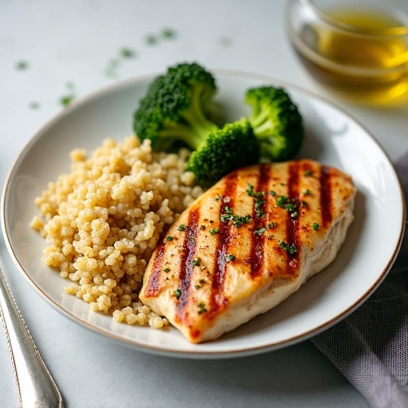 Grilled Chicken Breast with Quinoa and Roasted Broccoli