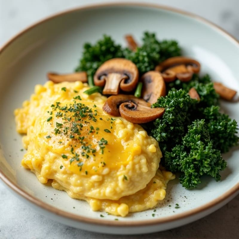 Scrambled Egg Whites with Sautéed Kale, Mushrooms and Chicken