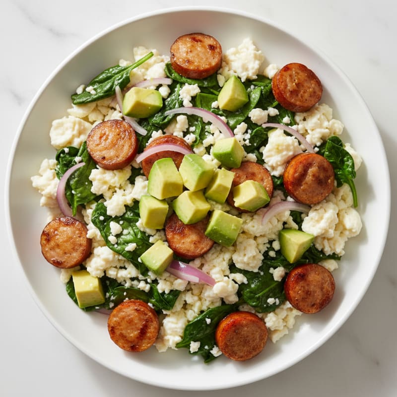 Egg White Scramble with Spinach and Grilled Turkey Sausage