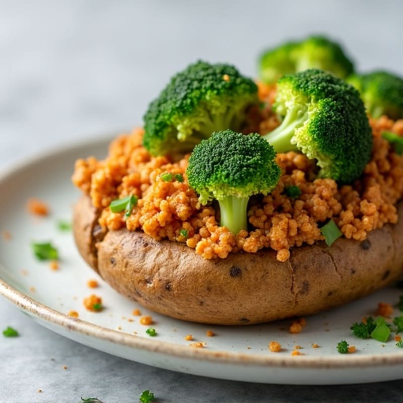 Lean Ground Turkey and Broccoli Loaded Baked Potato