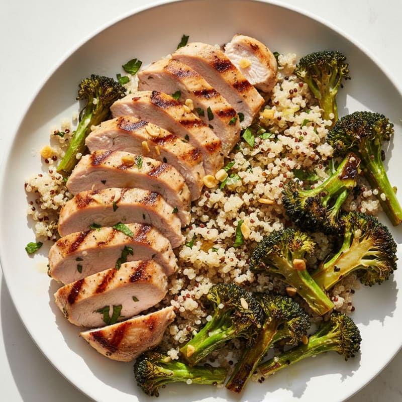 Grilled Turkey Breast with Quinoa and Roasted Broccoli