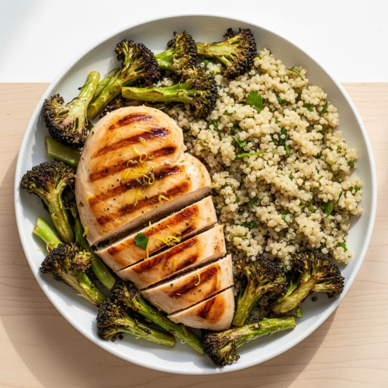 Grilled Chicken Breast with Quinoa and Roasted Broccoli