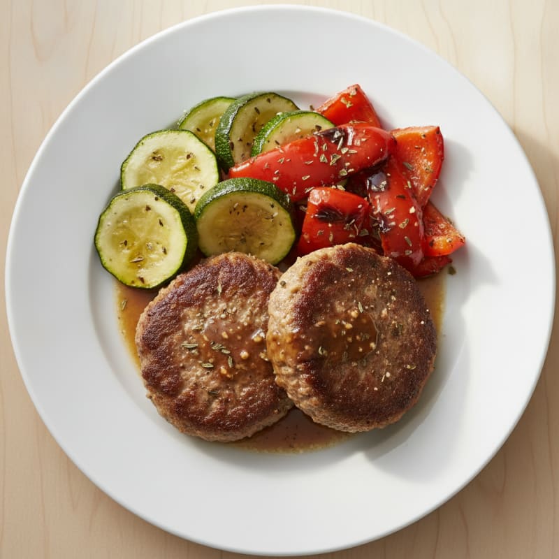 Pan-Fried Beef Patties with Roasted Vegetables