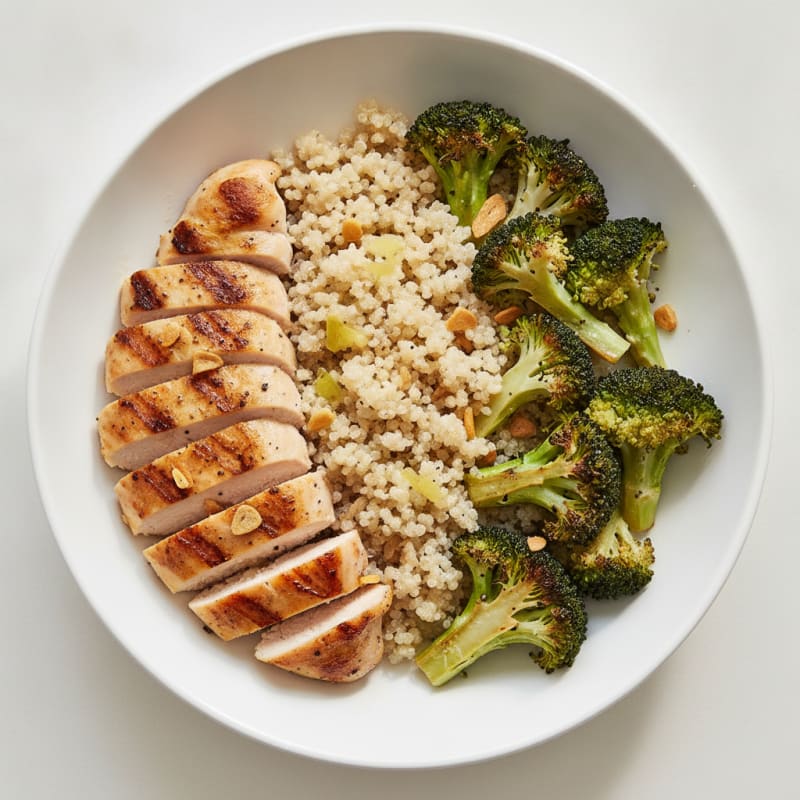 Grilled Chicken and Quinoa Bowl with Roasted Broccoli