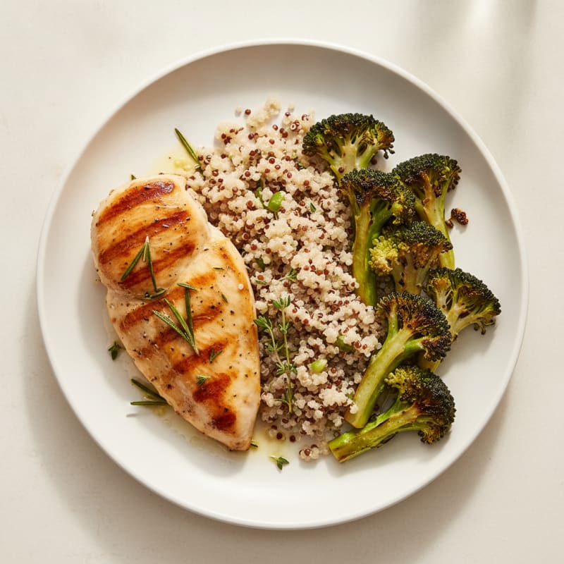 Grilled Chicken Breast with Quinoa and Roasted Broccoli
