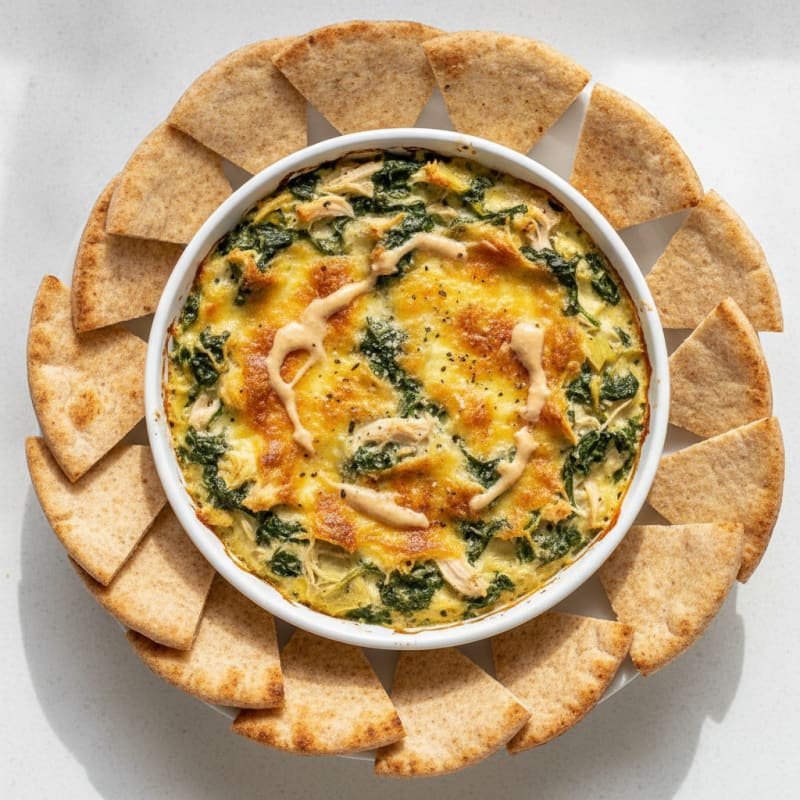 Baked Spinach Artichoke Dip with Toasted Pita
