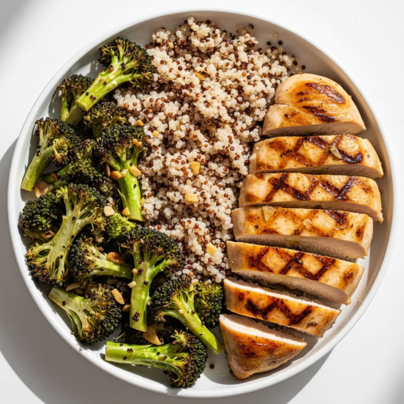 Grilled Chicken Breast with Roasted Broccoli and Quinoa