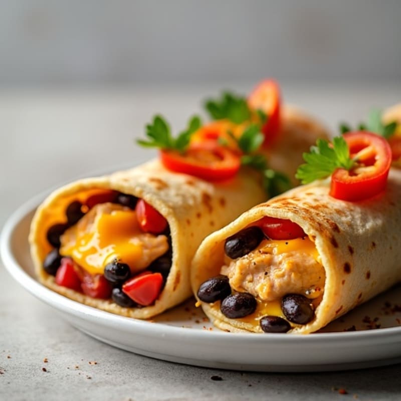 Cheesy Baked Chicken and Black Bean Tortilla Rolls