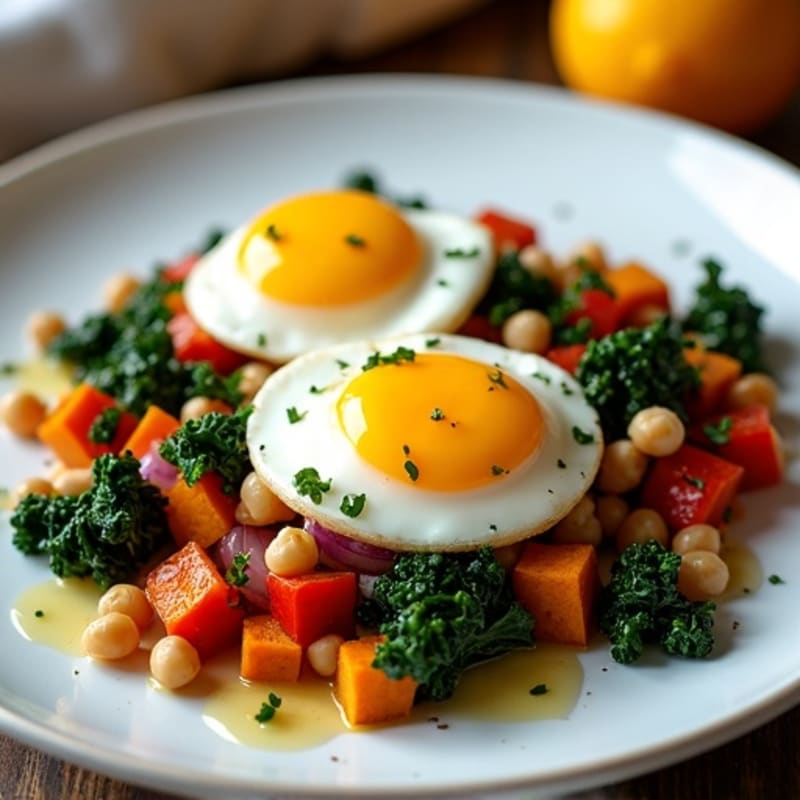 Hearty Sweet Potato and Kale Hash with Poached Eggs