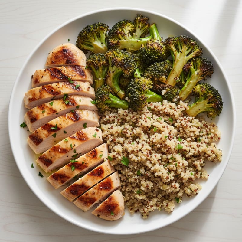 Grilled Chicken Breast with Roasted Broccoli and Quinoa