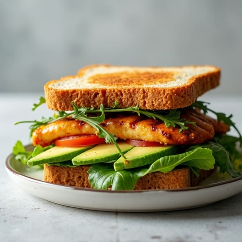 Grilled Chicken Sandwich with Avocado and Leafy Greens