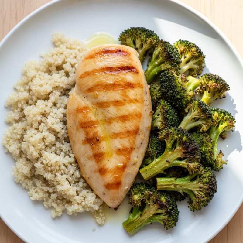 Grilled Chicken Breast with Quinoa and Roasted Broccoli