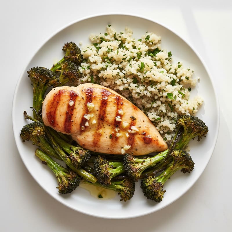 Grilled Chicken Breast with Quinoa and Roasted Broccoli