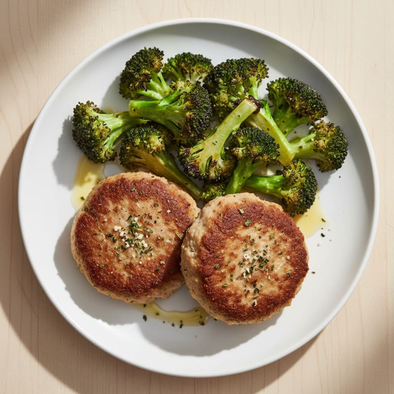 Seared Turkey Patties with Roasted Broccoli