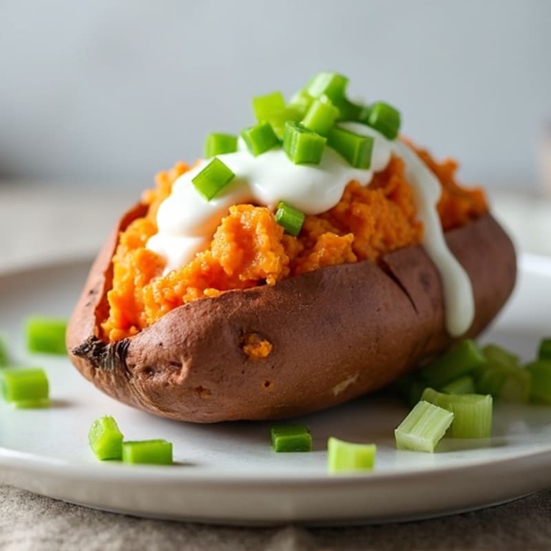 Creamy Buffalo Chicken Stuffed Sweet Potatoes