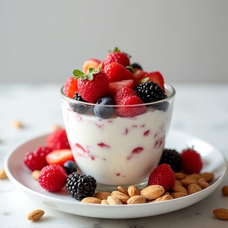 Greek Yogurt Protein Parfait with Mixed Berries and Almonds