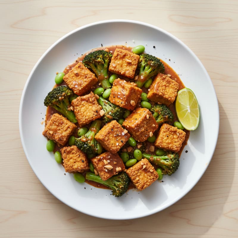 Crispy Baked Tofu with Peanut Sauce