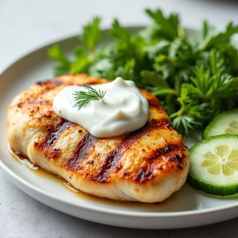 Grilled Lemon-Garlic Chicken with Creamy Cucumber-Dill Sauce