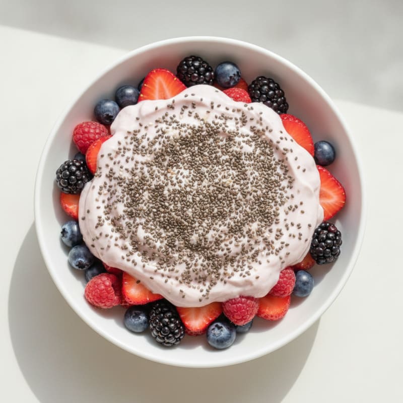 Greek Yogurt Protein Parfait with Mixed Berries and Chia Seeds