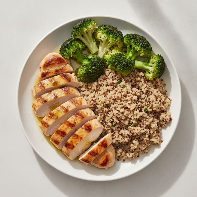 Grilled Chicken Breast with Quinoa and Steamed Broccoli