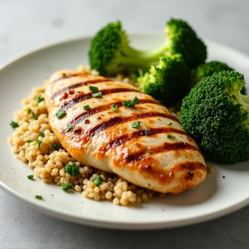 Grilled Chicken Breast with Quinoa and Roasted Broccoli