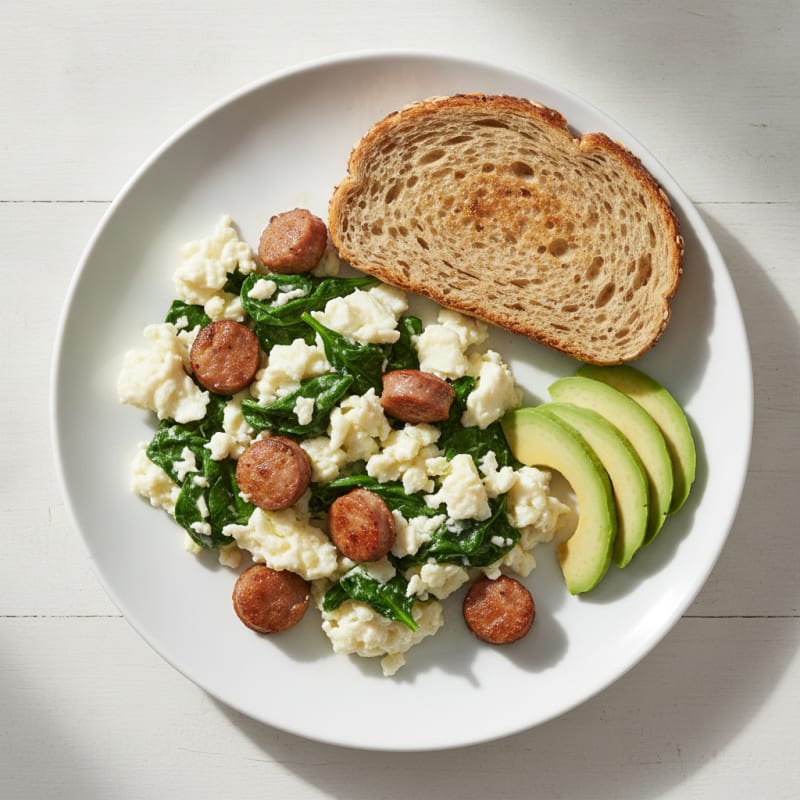 Egg White Scramble with Turkey Sausage and Spinach