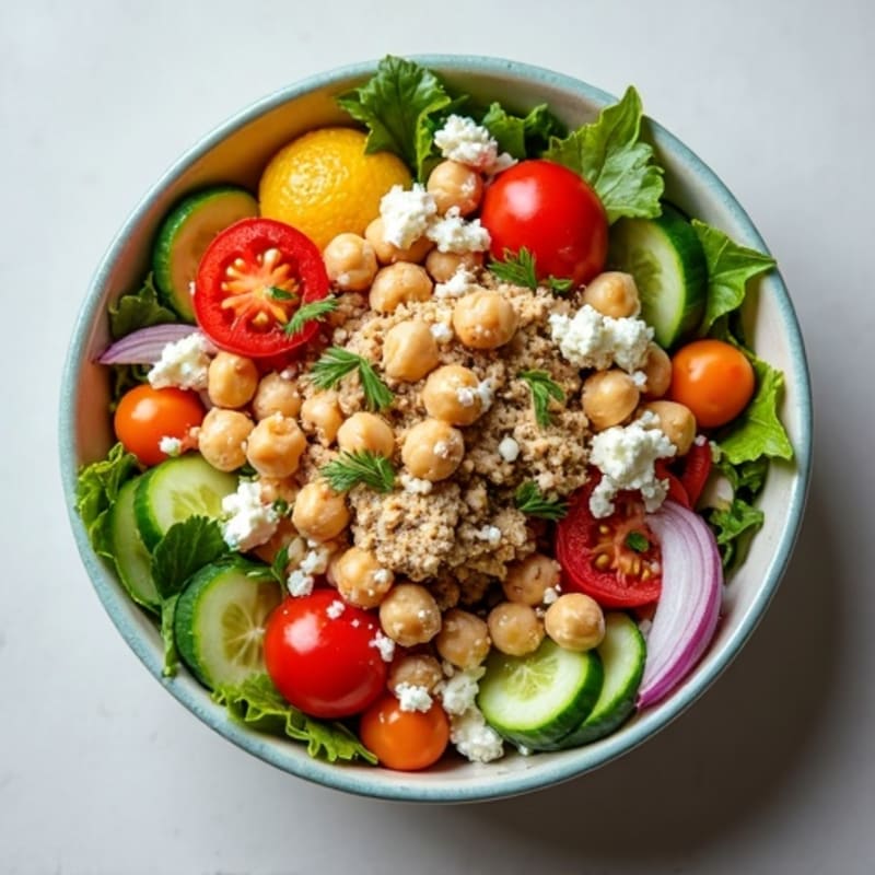 Crunchy Mediterranean Tuna Bowl with Chickpeas and Fresh Vegetables