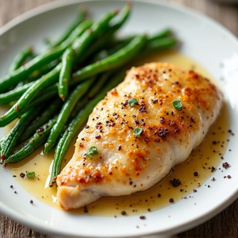 Lemon Garlic Pan-Seared Chicken with Roasted Green Beans