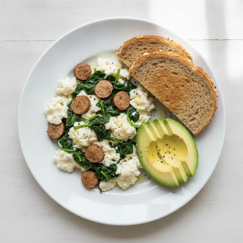 Egg White Scramble with Turkey Sausage and Spinach