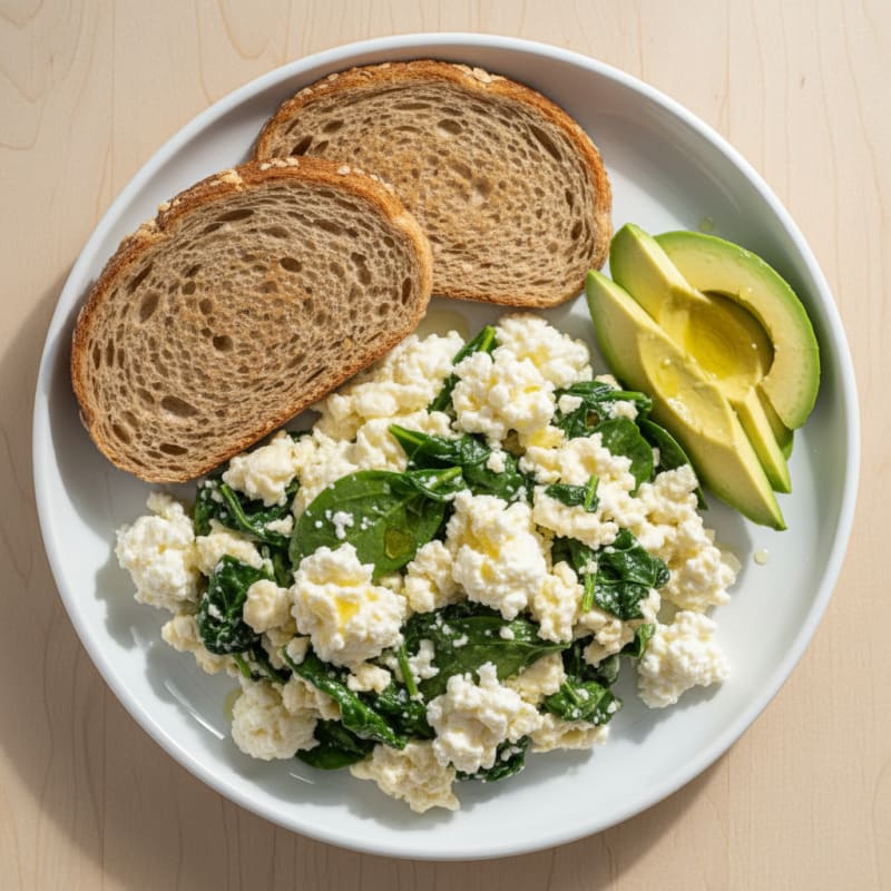 Egg White and Spinach Scramble with Cottage Cheese