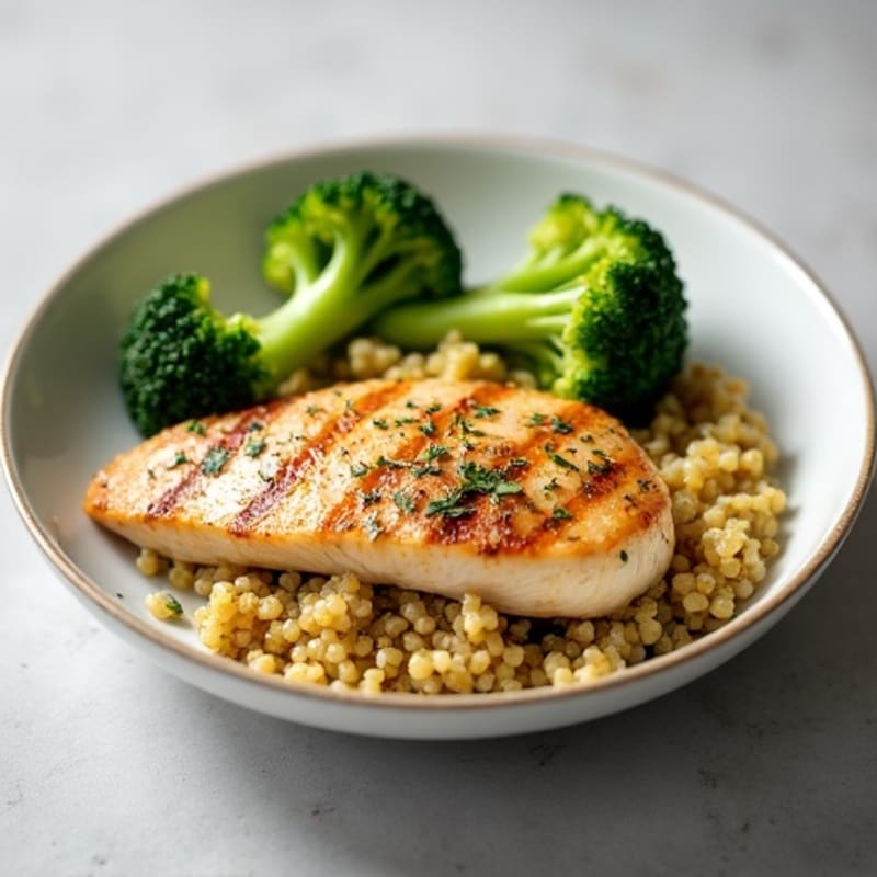 Grilled Chicken Breast with Quinoa and Steamed Broccoli