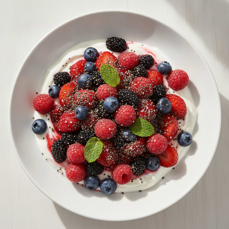 Creamy Greek Yogurt with Mixed Berries and Chia Seeds