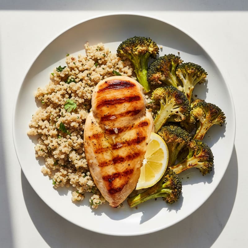 Grilled Chicken Breast with Roasted Broccoli and Quinoa