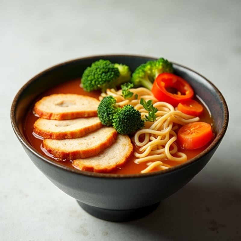 Spicy Sriracha Chicken Ramen with Fresh Vegetables