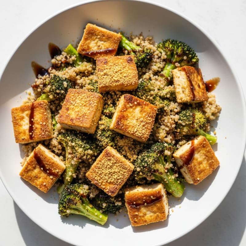 Crispy Tofu and Quinoa Bowl with Roasted Broccoli