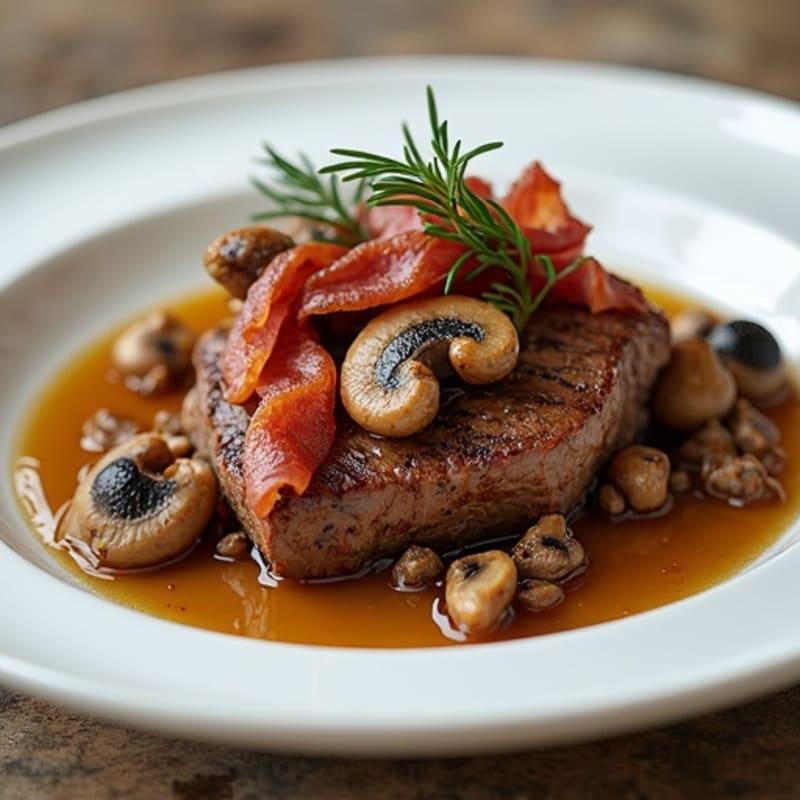 Pan-Seared Beef Tenderloin with Rich Mushroom Duxelles and Crispy Prosciutto
