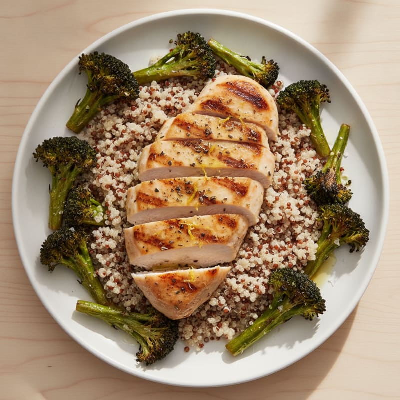 Grilled Chicken Breast with Quinoa and Roasted Broccoli