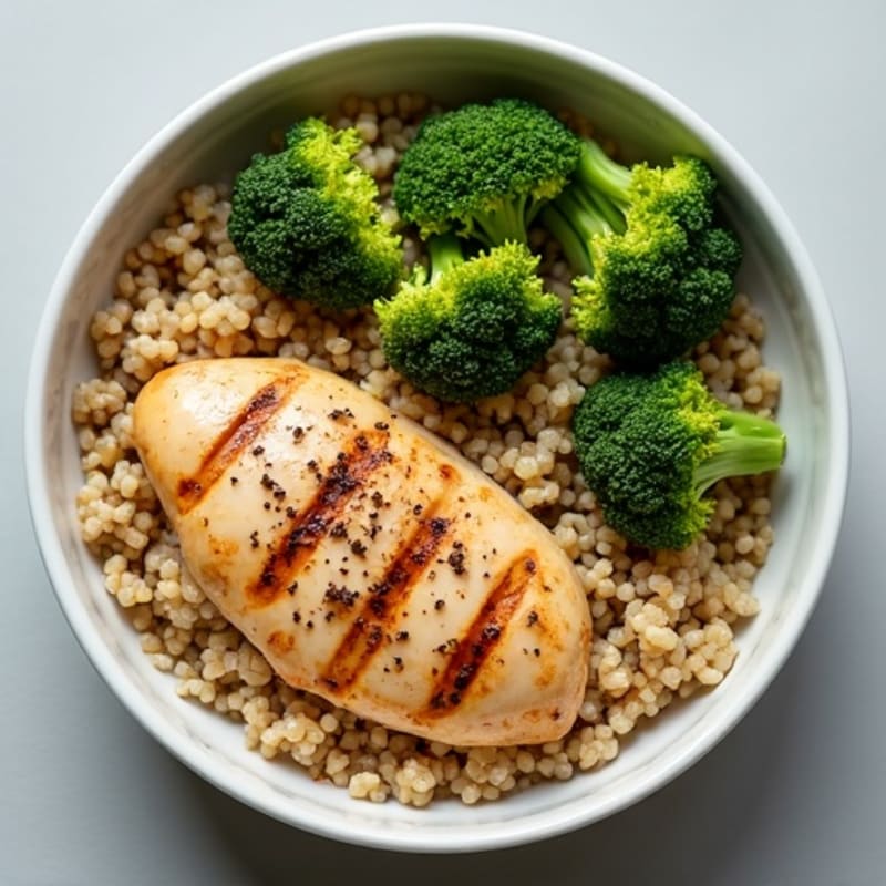 Grilled Chicken and Quinoa Bowl with Roasted Broccoli
