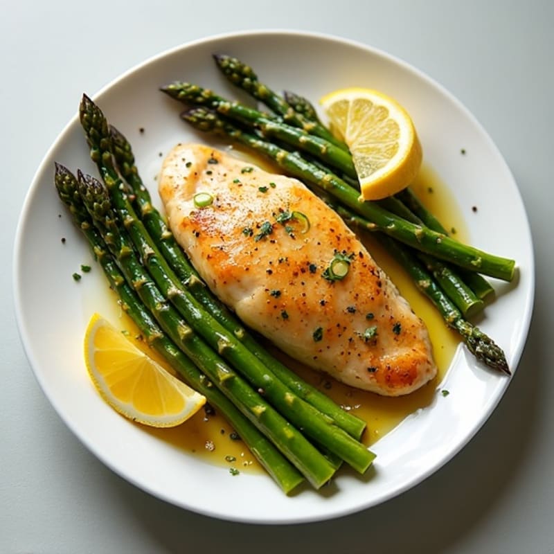 Lemon Garlic Pan-Seared Chicken with Roasted Asparagus