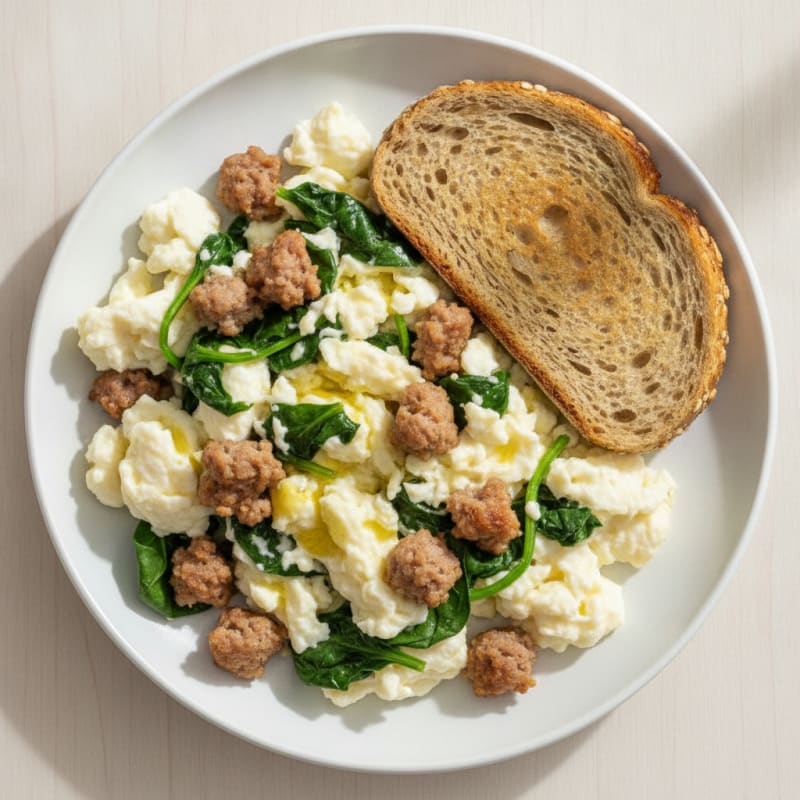 Egg White Scramble with Turkey Sausage and Spinach