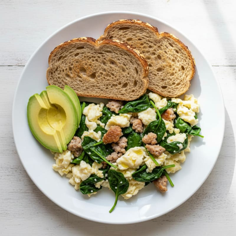 Egg White Scramble with Turkey Sausage and Spinach