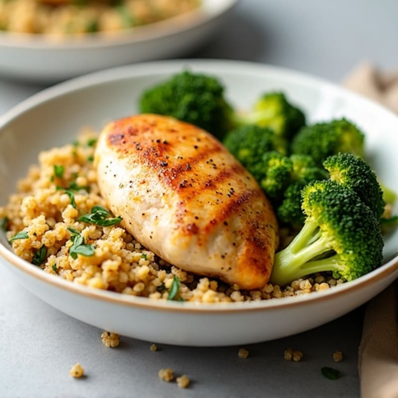 Quinoa with Roasted Chicken and Crispy Broccoli