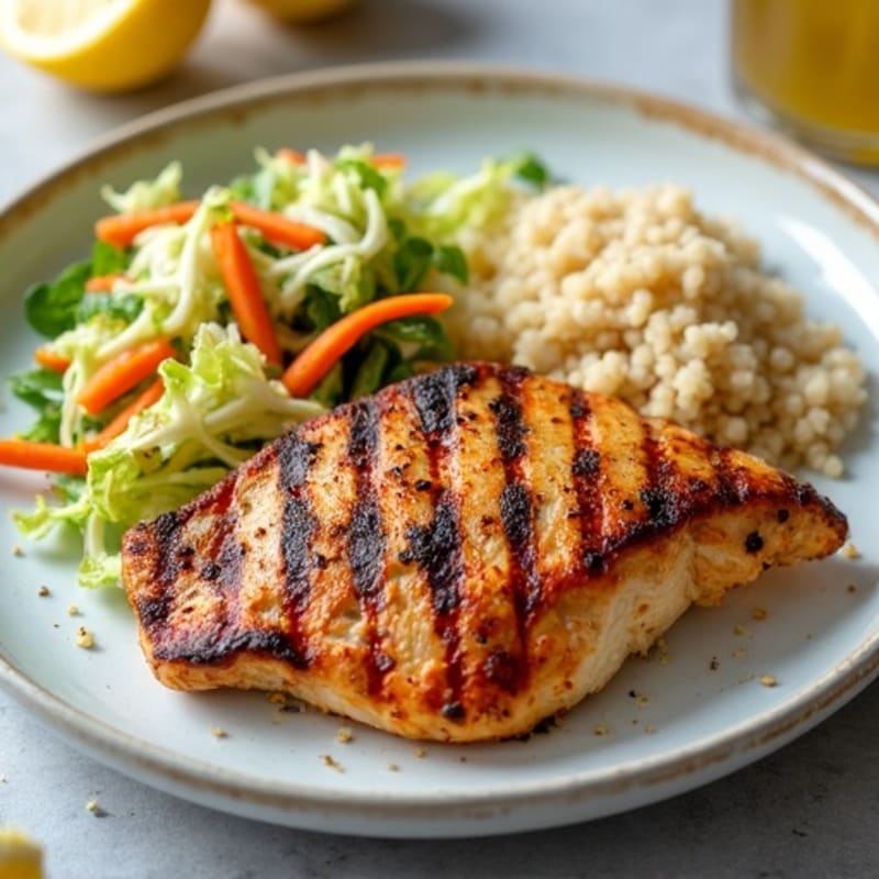 Grilled Chicken Breast with Crunchy Cabbage Slaw and Quinoa