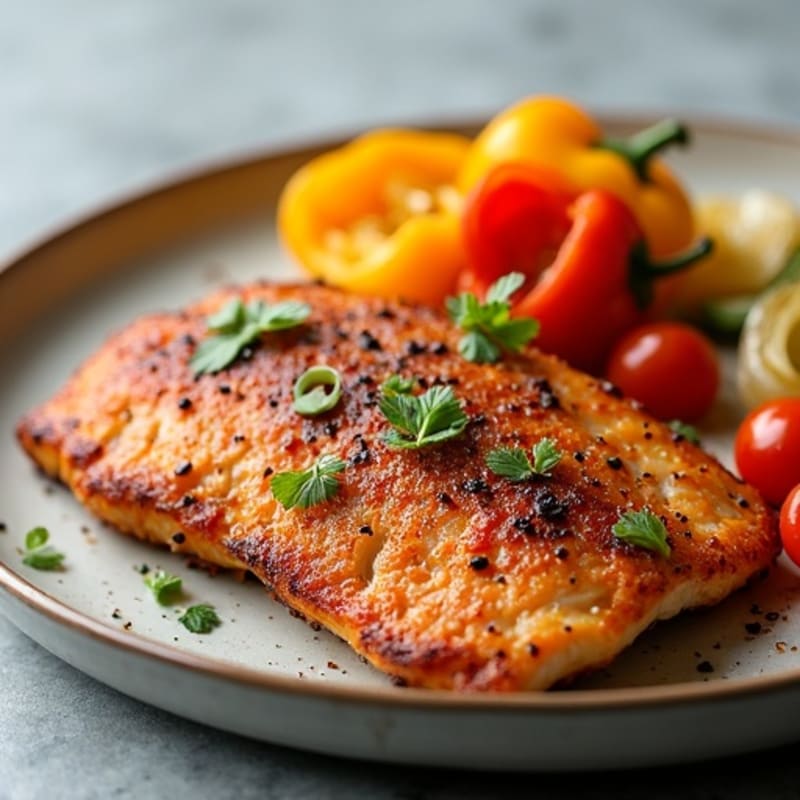 Crispy Cajun Blackened Catfish with Roasted Bell Peppers and Onions